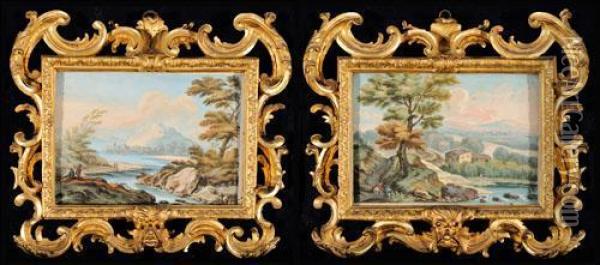 Paesaggio Fluviale Con Figure E Casolare Oil Painting - Jan Frans Van Bloemen (Orizzonte)