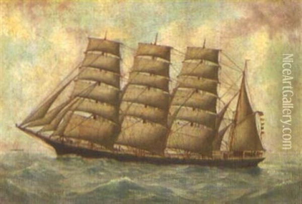 Kapitansbild, Viermastvollschiff Auf See Oil Painting - T.G. Purvis