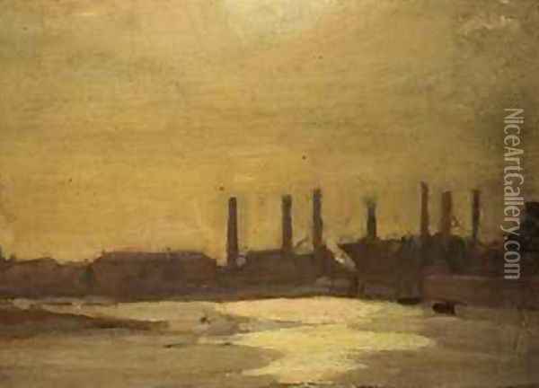 The Thames at Chelsea Oil Painting - Harold Gilman