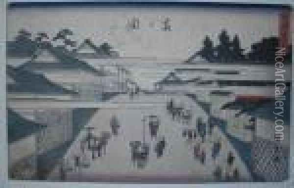Kasumigaseki Oil Painting - Utagawa or Ando Hiroshige