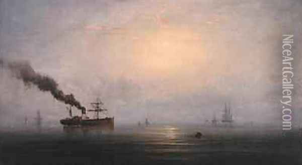Foggy Morning on the Thames Oil Painting - James Hamilton