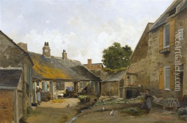 Bauernhofszene Mit Huhnern Oil Painting - Louis Emile Dardoize