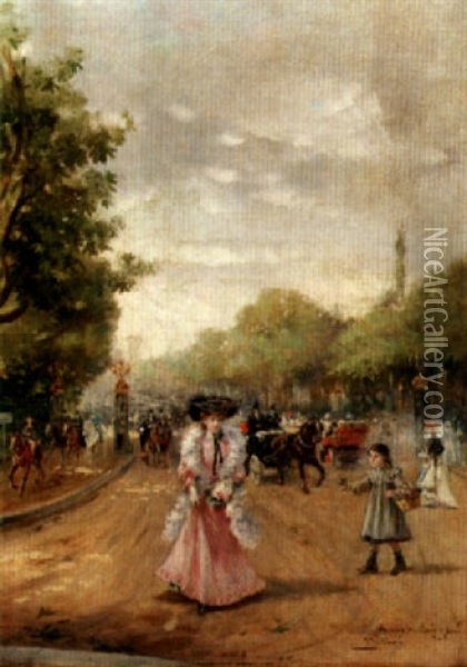 Avenue De Bois Du Boulogne Oil Painting - Joaquin Pallares Allustante