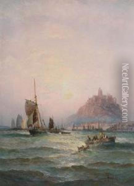 Mounts Bay And St Michael's Mount Oil Painting - Hubert Thornley