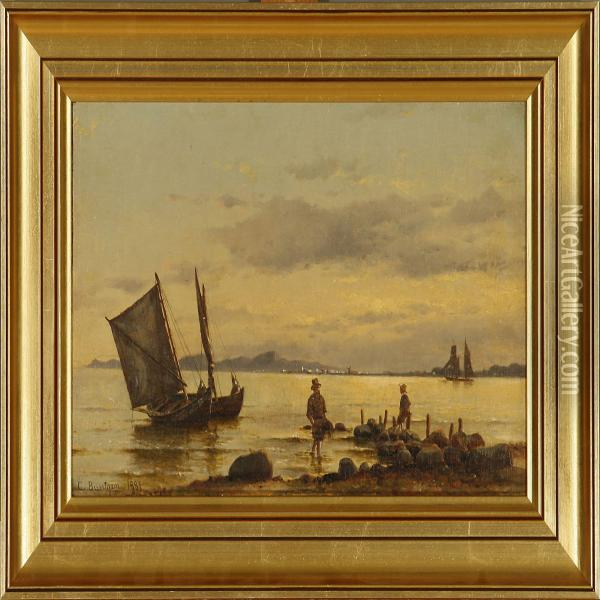 Coastal Scene With Fishermen Oil Painting - Carl Buntzen