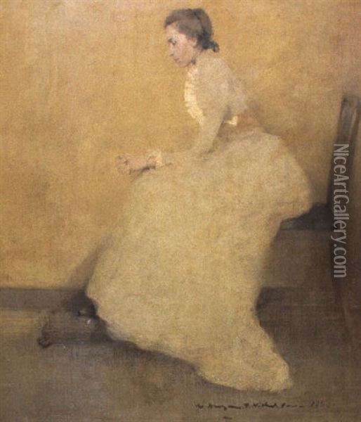 Young Woman In White Oil Painting - William Nicholson