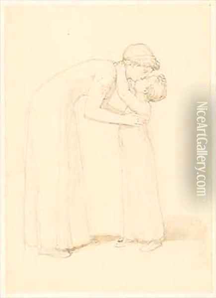 A Woman Bends Down to Kiss a Child Oil Painting - John Flaxman