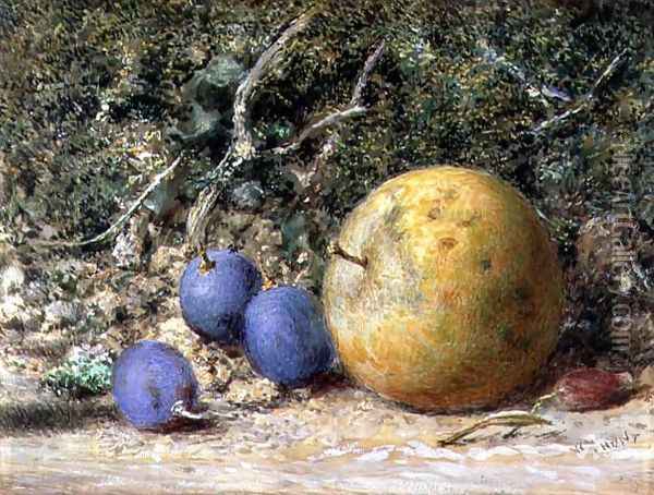 Three Grapes and an Apple Oil Painting - William Henry Hunt