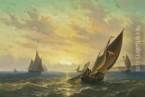 Bringing In The Nets Oil Painting - Willem Jun Gruyter