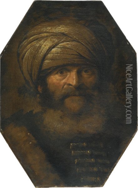 A Bearded Man Wearing A Turban Oil Painting - Giovanni Benedetto Castiglione