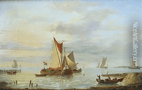 Boten Op Zee Oil Painting - Louis Verboeckhoven the Younger