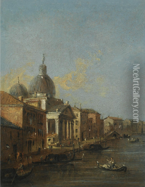 Venice, A View Of The Grand Canal With The Church Of San Simeone Piccolo Oil Painting - Giacomo Guardi