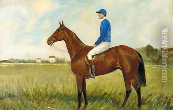 Lord Saint Ives, a bay racehorse with jockey up Oil Painting - George Paice