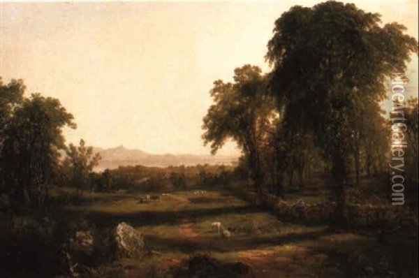 Path Over The Field, A Recollection Of The Hudson Oil Painting - John Frederick Kensett