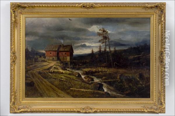 Lahestyva Ukonilma - Annalkande Askvader. Oil Painting - Edvard August Bergh