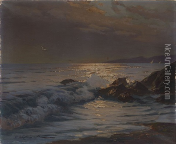 Breaking Waves Oil Painting - Constantin Aleksandrovich Westchiloff