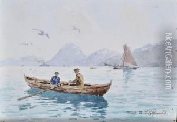 Shipping In A Norway Fjord Oil Painting - Frederick R. Fitzgerald