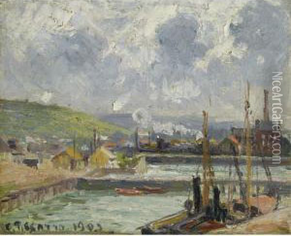 Darse De Peche Et Bassin Duquesne, Dieppe, Temps Gris Lumineux Oil Painting - Camille Pissarro