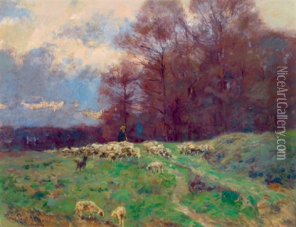 Schafer Mit Seiner Herde Oil Painting - Peter Paul Mueller