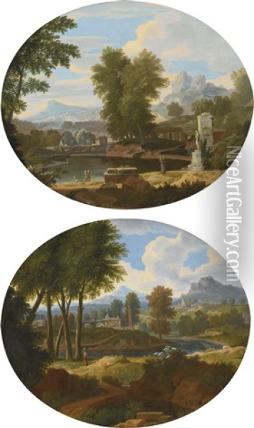 Roman Countryside Landscape Oil Painting - Etienne Allegrain