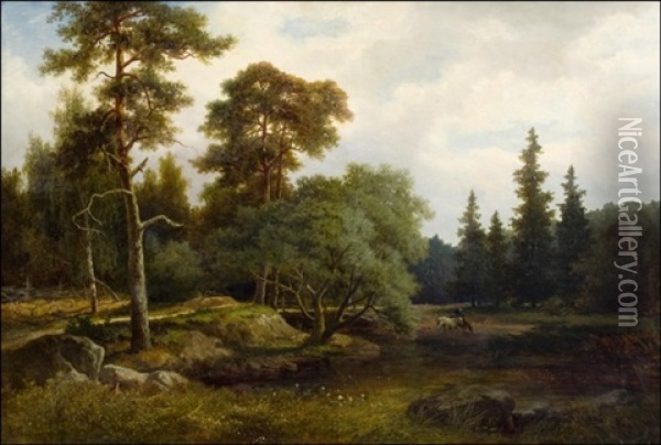 Juottopaikalla - Vid Vattendraget Oil Painting - Lars Theodor Billing