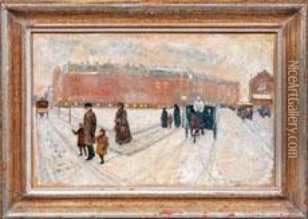 Wintertag Inparis Oil Painting - Eugene Galien-Laloue