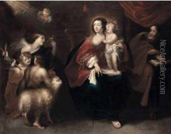 The Holy Family With St. John The Baptist And Angels. Oil Painting - Jan Cossiers