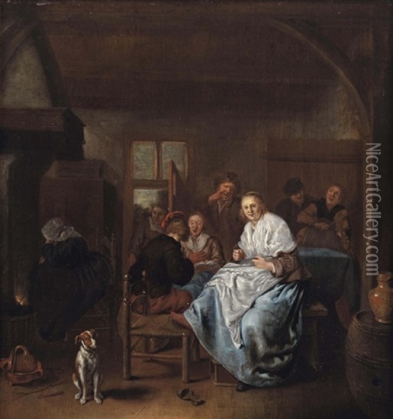 A Kitchen Interior With A Merry Company Oil Painting - Jan Miense Molenaer