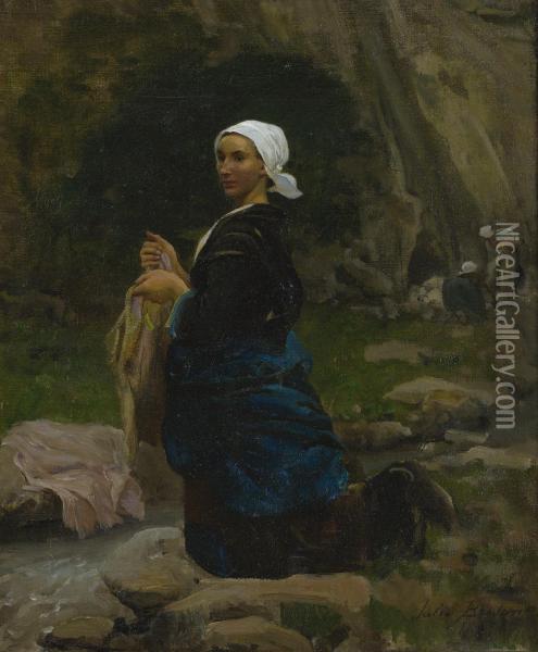 Brittany Washerwoman Oil Painting - Jules Breton