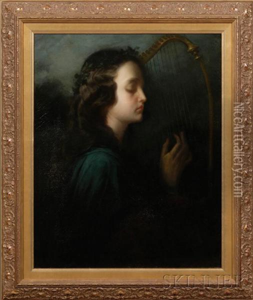 Young Woman With Lyre Oil Painting - Louis Henri de Rudder