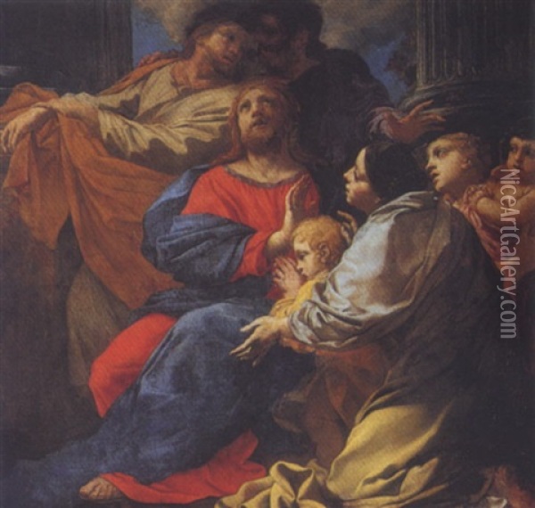 Christ Blessing The Children Oil Painting - Michel Dorigny