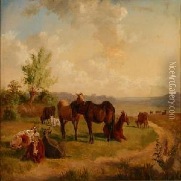 Heste Og Koer I Det Fri Oil Painting - Carl Henrik Bogh