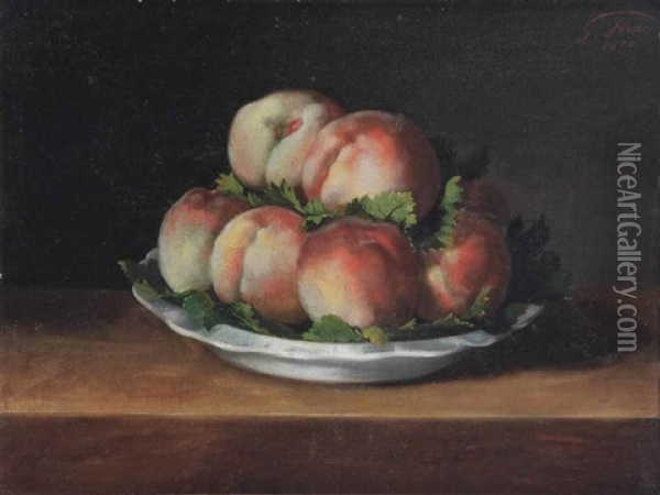 Peaches On A Plate Oil Painting - Guillaume Romain Fouace