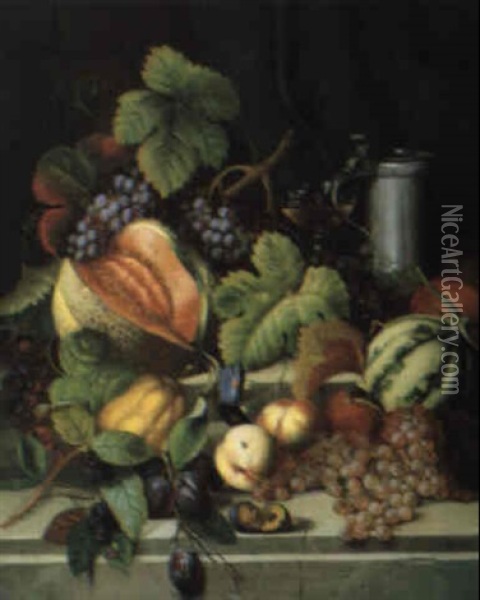Fruchtestilleben Mit Zinnkrug Oil Painting - Joseph Correggio