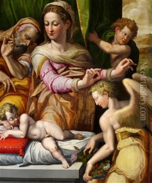 Heilige Familie Mit Engeln Oil Painting - Orazio Samacchini