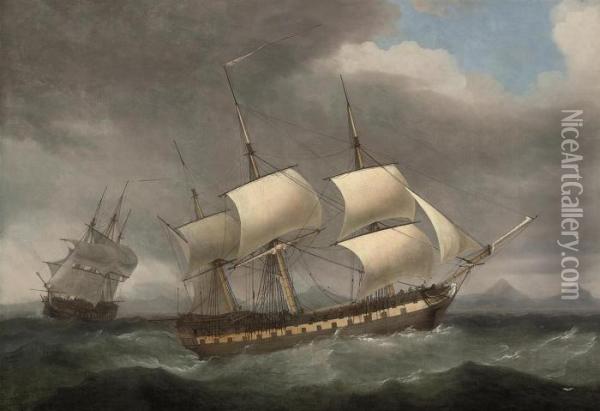 The Honourable [east India] Company's Ship 
Alnwick Castle Oil Painting - Thomas Whitcombe