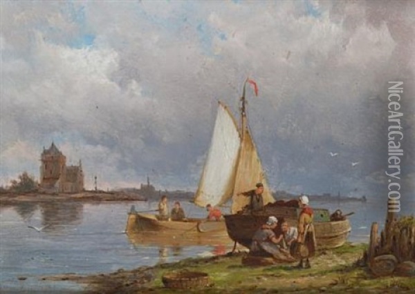 Monmikendam On The Zuiderzee, Holland Oil Painting - Pieter Cornelis Dommershuijzen