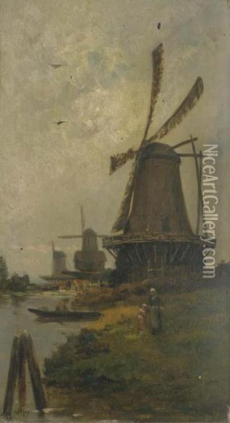 Trois Moulins En Hollande Oil Painting - Hippolyte Camille Delpy