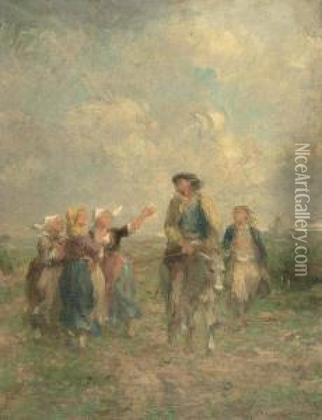 Bretonnes. 1864 Oil Painting - Adolphe Leleux