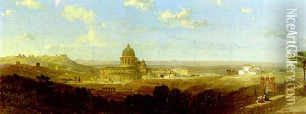 St. Peters, Looking Back On Rome Oil Painting - David Roberts
