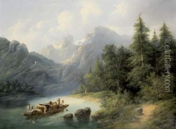 Passage Du Gue Dans La Vallee Montagneuse Oil Painting - Edouard Boehm