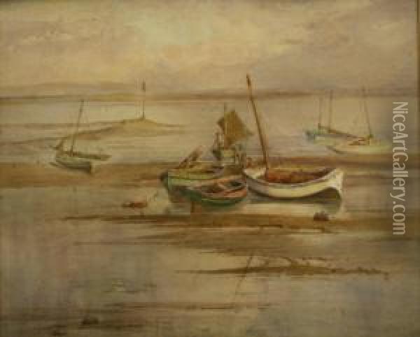 Fishing Boats At Low Tide Oil Painting - Walter Eastwood
