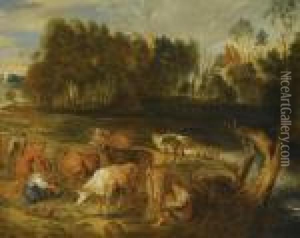 River Landscape With Herdsmen Oil Painting - Peter Paul Rubens