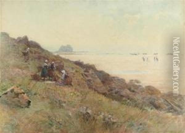 Women By The Shore Between Bologne And Portel Oil Painting - Hector Caffieri