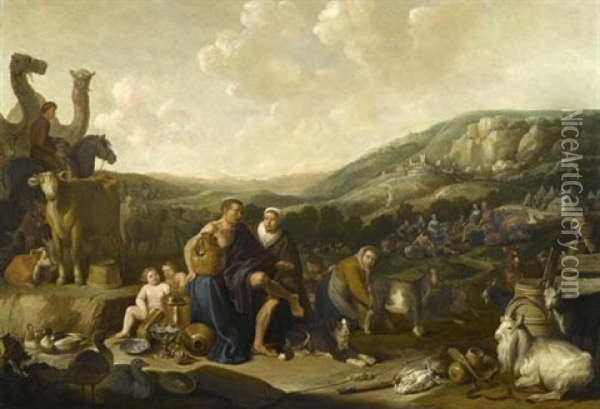 Jakobs Einzug In Kanaan Oil Painting - Cornelis Saftleven