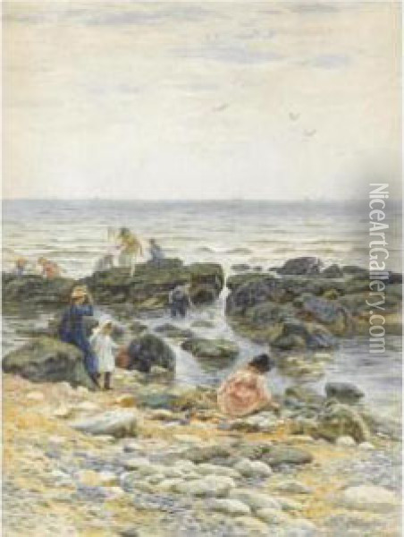 Crabbing At Eastbourne Oil Painting - Helen Mary Elizabeth Allingham