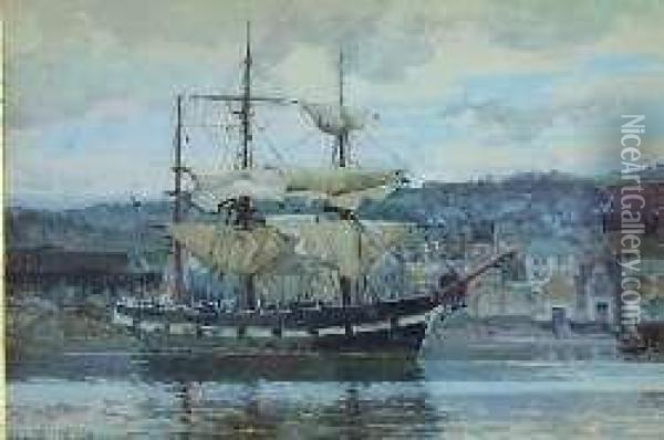 Study Of A Clipper In Harbour Oil Painting - Hamilton Macallum