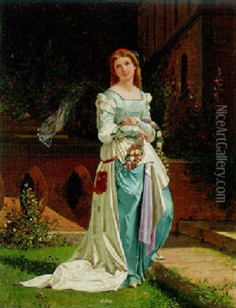 Beatrice On A Garden Terrace Oil Painting - Emanuele Trionfi