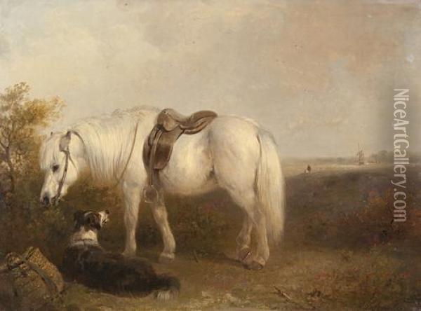 Grey Pony And Sheep Dog Waiting For Their Master Oil Painting - Edward Robert Smythe
