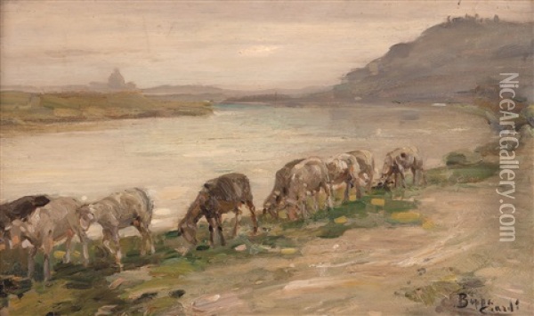 Le Pecorelle In Riva Al Tevere Oil Painting - Beppe Ciardi